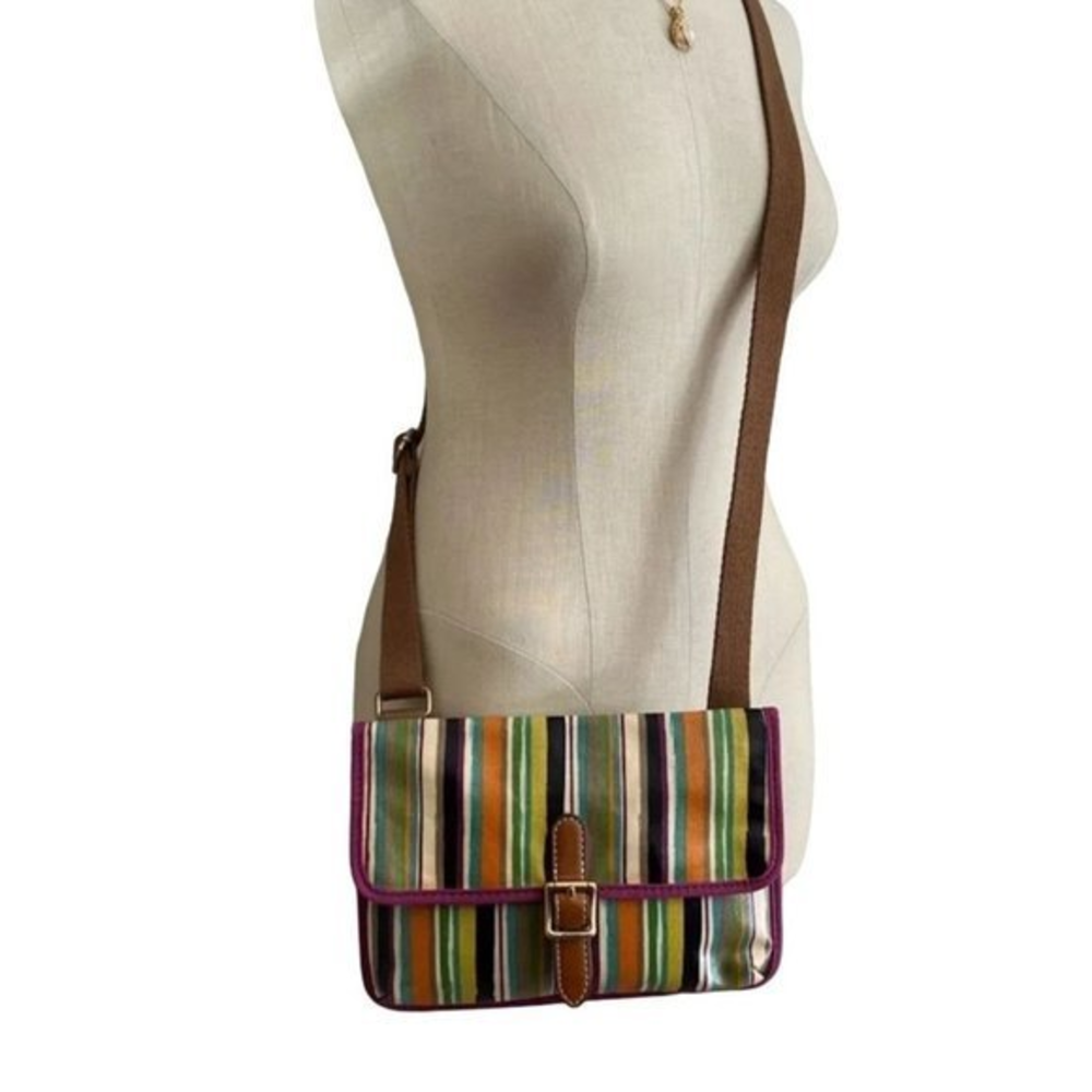 Fossil Envelope Bag Rainbow Stripe Coated Canvas Leather‎ Crossbody Bag.